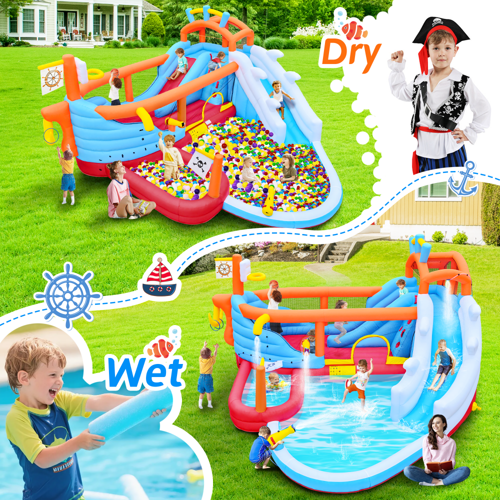 10-in-1 Kids Inflatable Water Park with Dual Slides & Climbing Wall