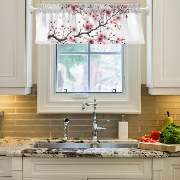 Pink Or Flowers Curtain Valances Farmhouse Design Window Treatment Decor Blackout Rod Pocket for Windows Living Room Kitchen 54" x 18"