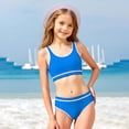 thumbnail image 2 of YOUYEDIAN Girls Swimsuit Two Piece Sporty High Waisted Bathing Suit Color Block High Cut Bikini Set (Blue, 11-12 Years), 2 of 8