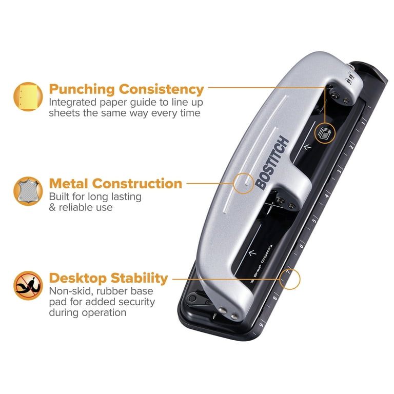 Bostitch EZ Squeeze™ Three Hole Punch, 12-Sheet, Reduced Effort