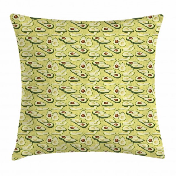 Avocado Throw Pillow Cushion Cover, Cartoon Ripe Avocados in Slices