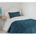 thumbnail image 4 of Ambesonne Winter Quilted Bedspread Set 2 Pcs, Tiny Birds on Tree Branches, Twin Size, Petrol Blue Orange White, 4 of 6