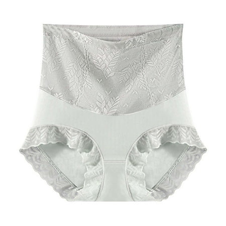 BYHONG Women s Seamless High Waist Lace Panties Silk Blend Crotch Breathable Sexy Shaping Briefs Lightweight Satin Lift Underwear Grey L