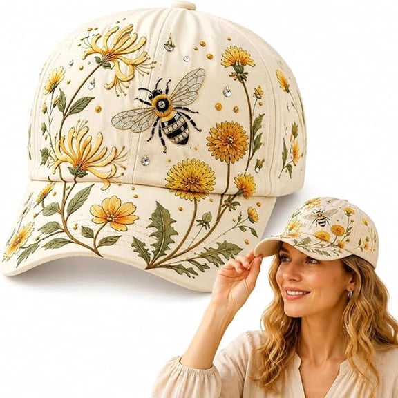 Women's Vintage Floral Baseball Cap, Adjustable Cotton Cottagecore Sun Hat for Outdoor Gardening and Travel