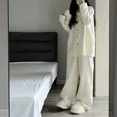 thumbnail image 3 of Korean Sleepwear Women Pajama Sets Solid Color Piiama Ruffles Pants Sets for Women 2 Pieces Autumn Night Wears Button Home Suit, 3 of 4