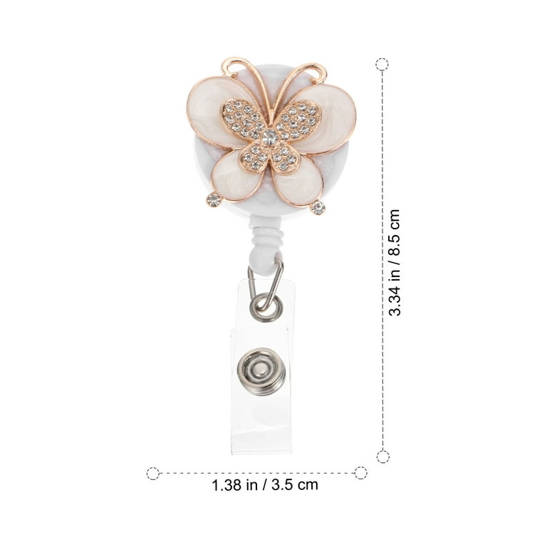 Butterfly Easy Pull Button Badge Reels Retractable ID Holders Keychain Fob Manual Heavy Nurse Work Rhinestones Abs, Size: 8.5X3.5X2CM, Other