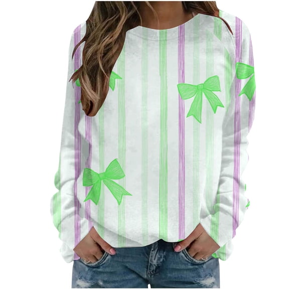 YUGYXL Women's Oversized Bow Sweatshirt Y2k Long Sleeve Crewneck Bows Graphic Fleece Pullover Tops Funny Holiday Streetwear Green XXL
