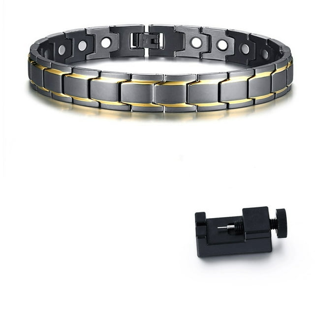 Men's Health Magnetic Anklet Black & Gold Tone Stainless Steel Bio Energy Power