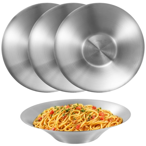 4 Pcs Stainless Steel Dinner Plates, 8.3 in, Salad Bowls, Spaghetti Serving Platters, Catering Trays, Metal Camping Plates Set, Drop Resistant & Stackable