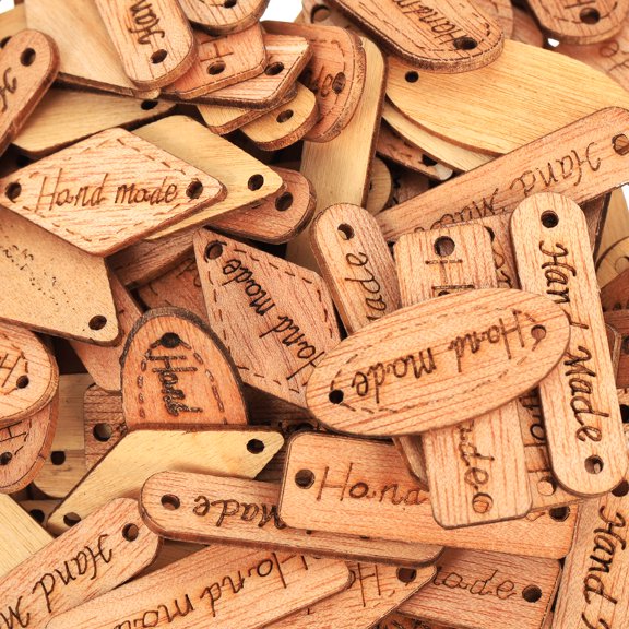 Baluue 200pcs Crochet Label Tags Handmade Wood for Socks Decoration Khaki Sewing