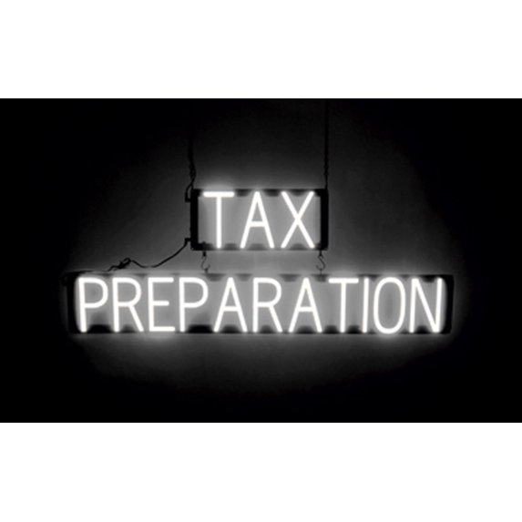 SpellBrite TAX PREPARATION LED Sign for Business. 40.2" x 15.0" White TAX PREPARATION Sign Has Neon Sign Look With Energy Efficient LED Light Source. Visible from 500+ Feet, 8 Animation Settings.
