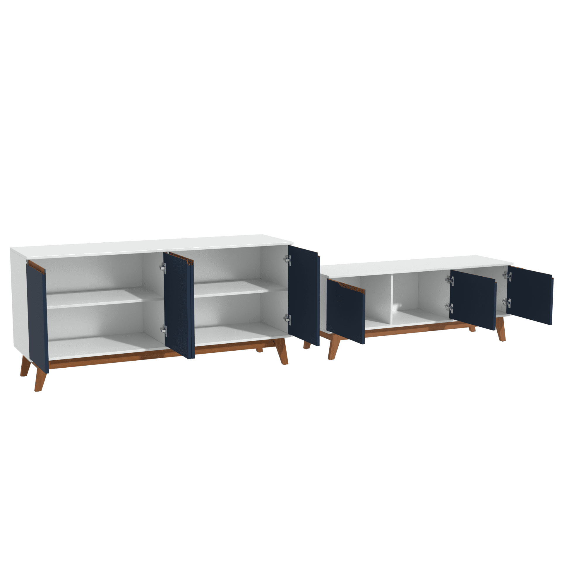 Kappesberg Living Room Furniture Set with 3-Door TV Stand and 4-Door Sideboard White/Blue – Modern Storage Combo