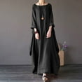 thumbnail image 2 of HAPIMO Women's Maxi Loose Cotton Linen Dress Solid Color Spring Long Sleeve Round Neck Elegant Casual Playwear Outwear Trendy Girls Black L, 2 of 3