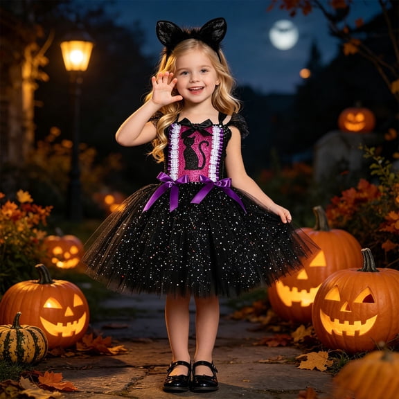 EliteGoogv Girls Halloween Dress Role Play Outfits Halloween Tutu Dress For Girls Role Play Halloween Costumes Purple 3Y