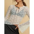 thumbnail image 6 of Nygoyerh Women's Crop Tops Keyhole Lace Tops Long Sleeve Crew Neck Tie-up Front Slim Fit T-Shirts Blouses Trend Clothes, 6 of 7