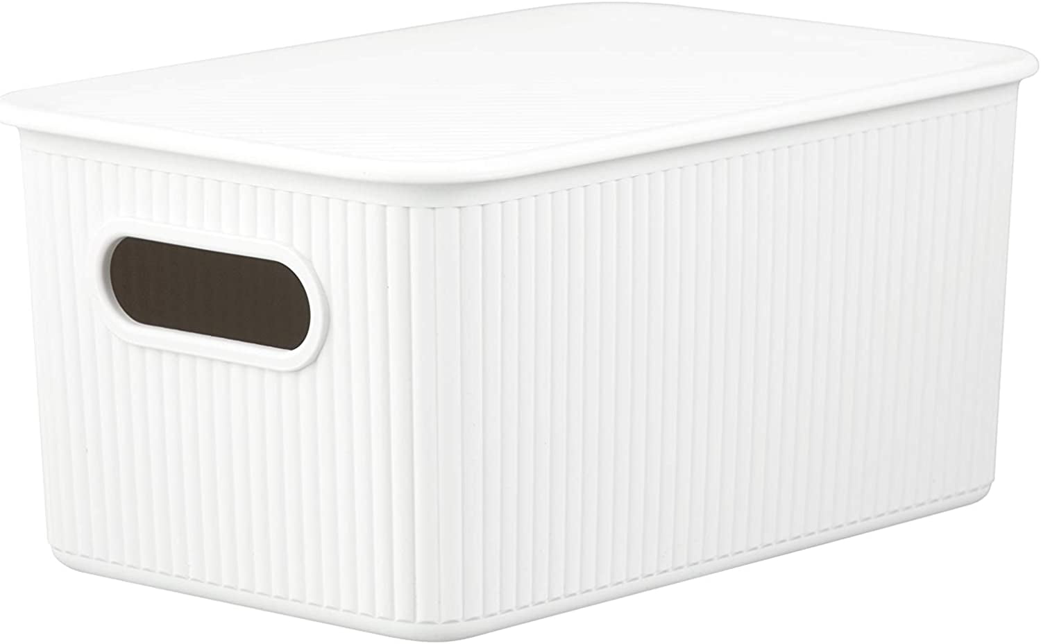 Superio 5L Small White Ribbed Storage Bin with Lid, Plastic Storage