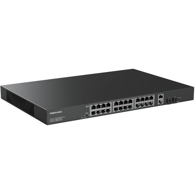 Conmutador PoE Real HD de 24 puertos Full Gigabit con 2 enlaces ascendentes y 2 SFP