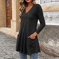 thumbnail image 5 of YHAJDS Womens Fall Sweatshirt Casual V Neck Double Pocket Solid Tunic Pullover, 5 of 9