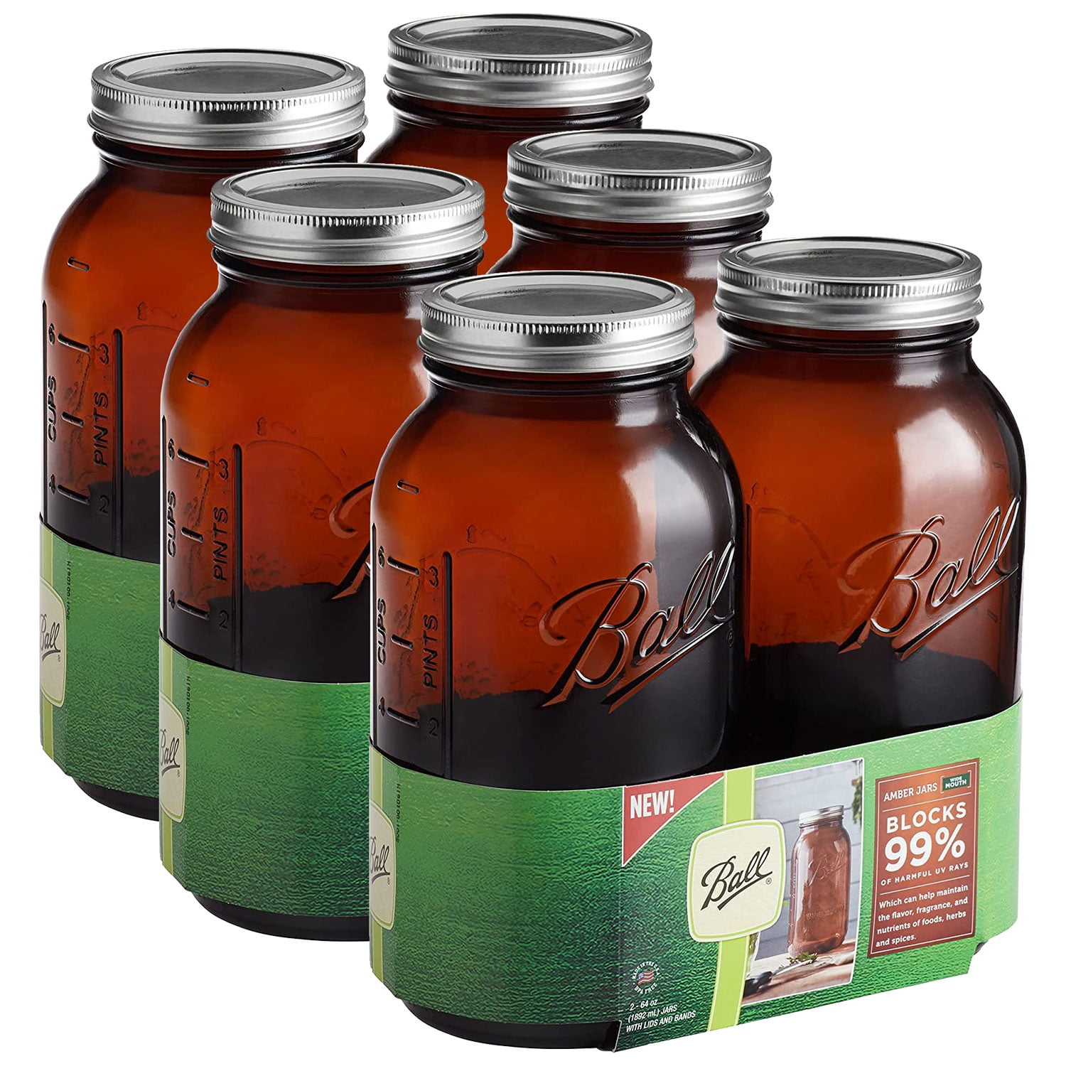 Anti UV Amber Glass Jar 16oz Set Of 4 Ball Wide Mouth Pint Canning Mason Jars 