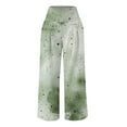 thumbnail image 4 of UTSJKR Womens Wide Leg Pants Boho Floral Print Lounge Trousers High Waist Stretchy Flowy Flared Palazzo Pants with Pocket Green S, 4 of 5