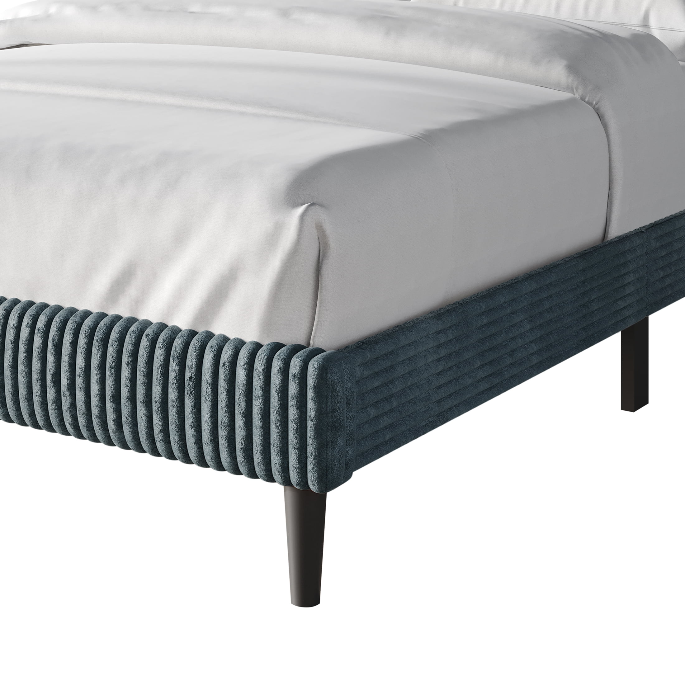 Castle Place Modern Wingback Corduroy Velvet Upholstered King Platform Bed, Light Blue