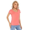 thumbnail image 3 of LiangRou Women's Mini-Ribbed Stretch Scoop Neck T-Shirt Watermelon Red Large (US 12 14), 3 of 6