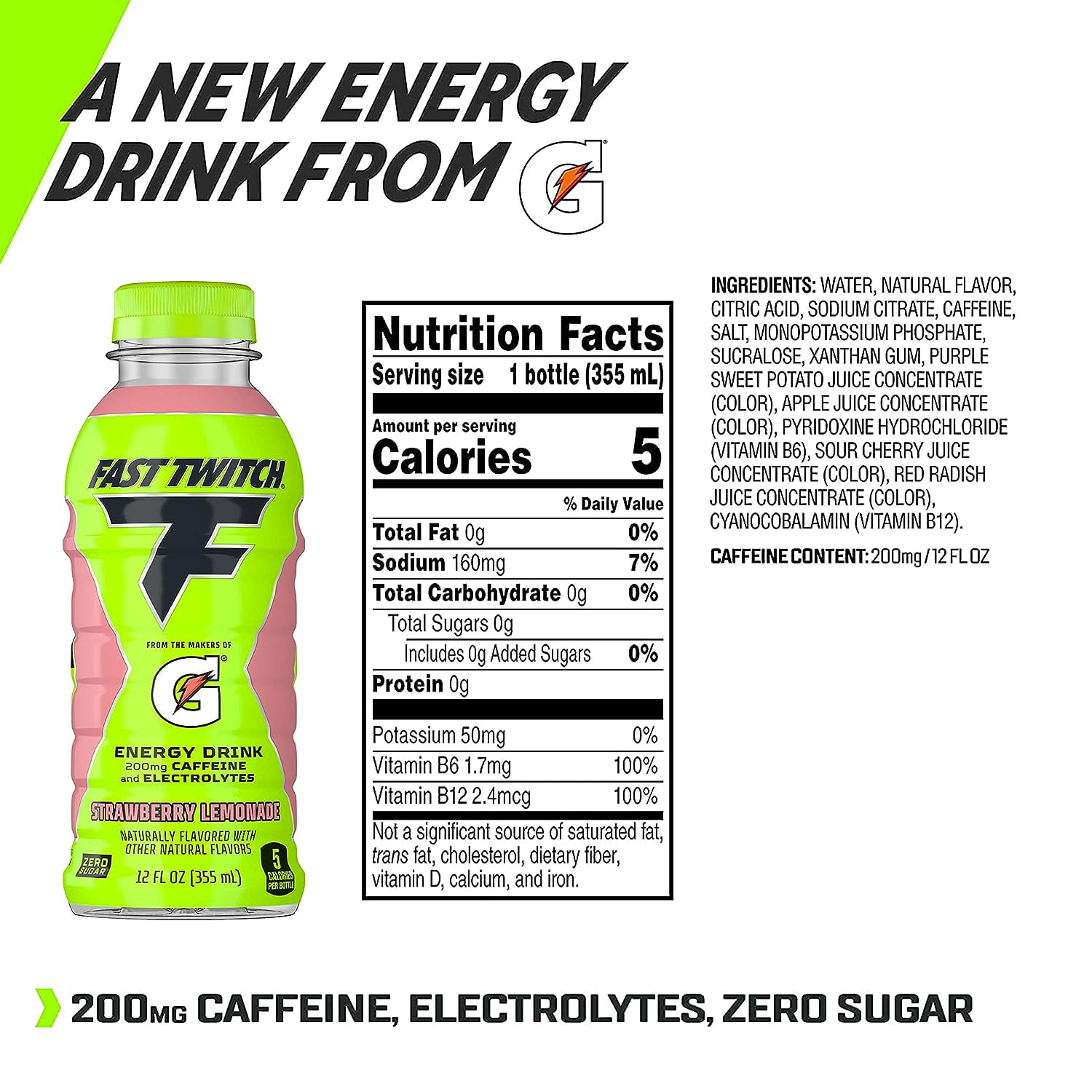 Fast Twitch by Gatorade Energy Drink, Strawberry Lemonade, 12 fl oz, 1 Count Bottle