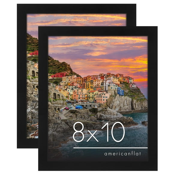 Americanflat 8x10 Picture Frame with Shatter-Resistant Glass - Set of 2 - Gallery Style Frame with Engineered Wood - Signature Collection - Picture Frame Set for Tabletop and Wall Display - Black