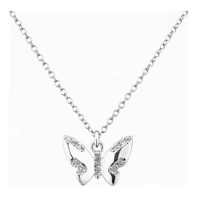 Collar De Mini Mariposa Con Zirconias Para Mujer Plata 925 Plateado