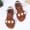 Brown, variant on Girls Kids Flat Sandals Non-Slip PU Faux Leather Open Toe Beige Flower Pearl Hook and Loop Summer Shoes,Size 13