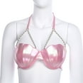 thumbnail image 7 of Zaldita Womens Mermaid Shell Shaped Halter Neck Pearl Chains Bra Top Shiny Slight Padded Bikini Bra Light Pink L, 7 of 7