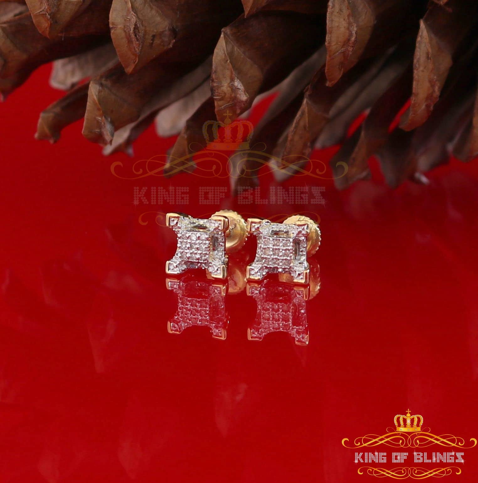 King of Bling's 10K Real Yellow Gold with 0.05CT Real Diamonds Men's/Women's stud Earrings