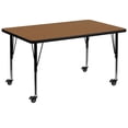 thumbnail image 1 of Mobile 36''W x 72''L Rectangular Oak Thermal Laminate Activity Table - Height Adjustable Short Legs, 1 of 3