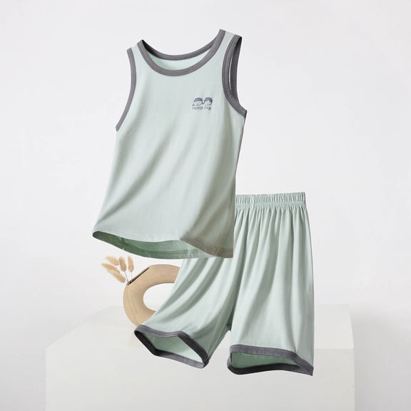 BRGZLK Toddler Boys Summer Outfit Summer 2026 Cotton Sleeveless Tank Top and Shorts Sets Soft Cozy Cotton Lounge Set Green 5-6Y