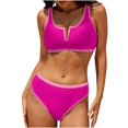 thumbnail image 4 of Conjunto de Traje de Baño de Color Sólido para Mujeres, una Pieza Conservadora con Correas de Hombro Anchas, Bloqueo de Color Del Pecho Y División Lateral para la Playa, Desgaste de Verano, 4 of 7