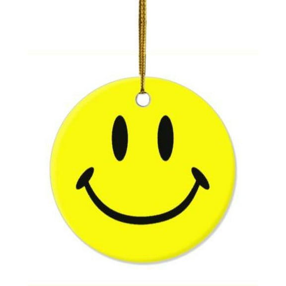1 Pack - Yellow Classic Smiley Face Ceramic Christmas Ornament and Home Decor - 2.85 Inch Round