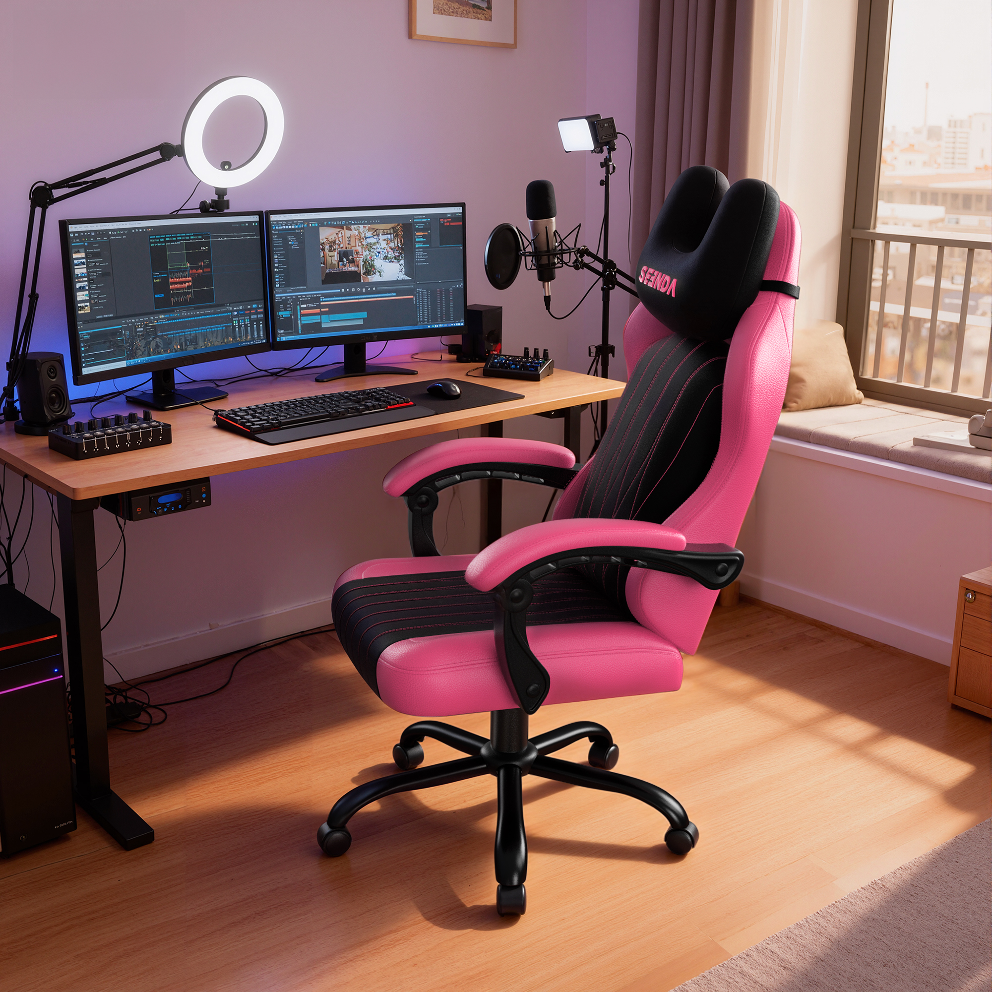 Seenda Gaming Chair, Fabric Comfy Video Gaming Chair, High Back Computer Chair, Adjustable Swivel Office Desk Chair with Headrest and Lumbar Support