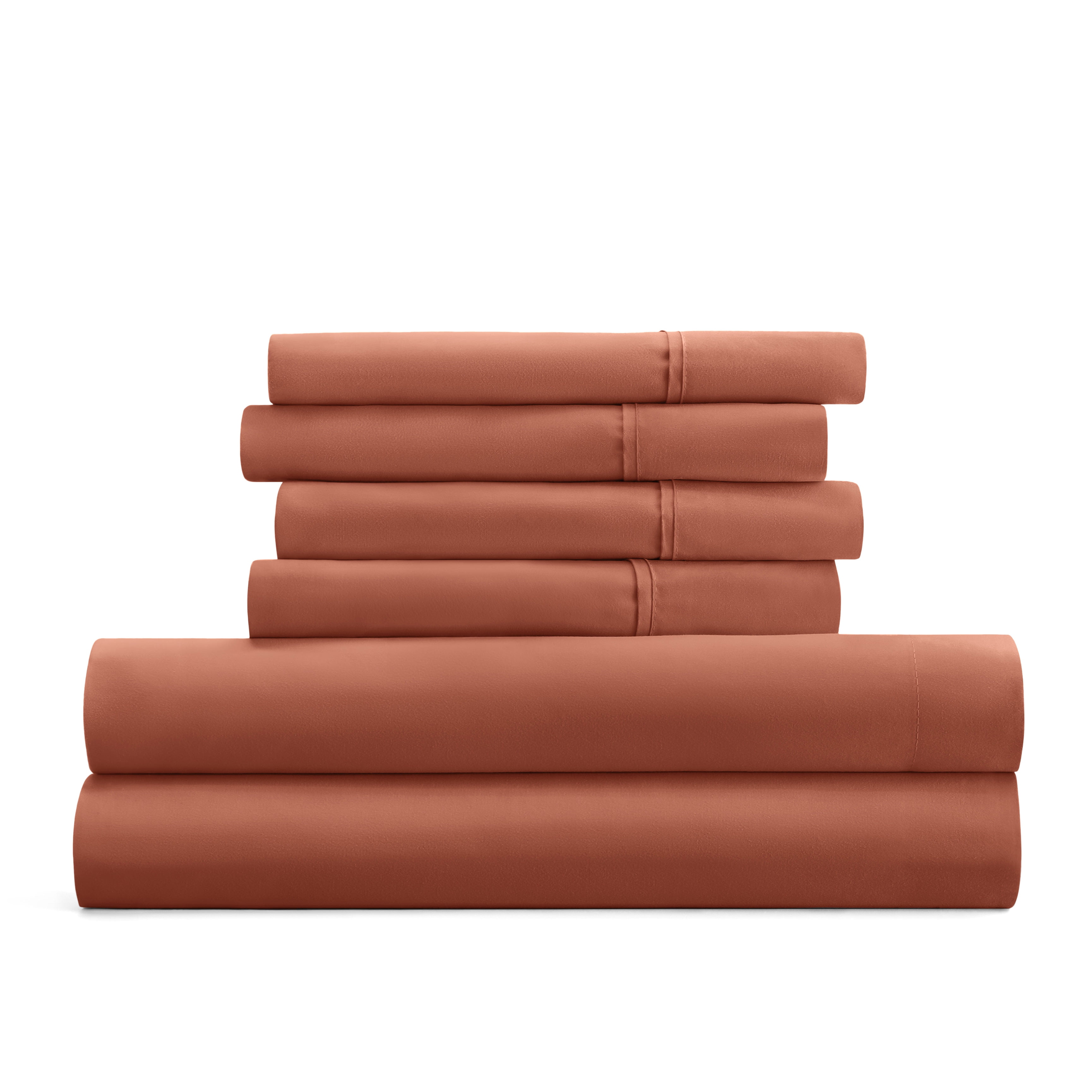 Twin, Clay Solid Microfiber 6 Piece Bed Sheet Set, by Noble Linens