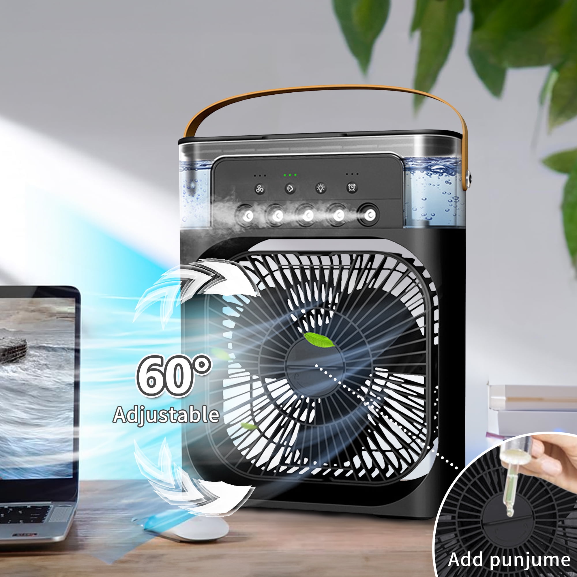 Portable Air Conditioners, Brochao Personal Air Cooler with Timer, 3 Speeds & 7 Colors Nightlight, USB Mini Cooler Fan for Bedroom, Office, Quiet, Black