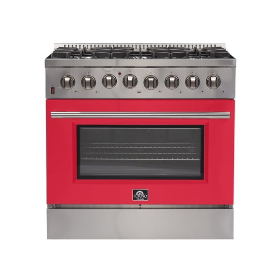 Forno Galiano 36-Inch Freestanding Dual Fuel Range, 6 Burners, Double Convection Ovens, Red Door