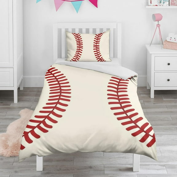 Baseball Pattern Duvet Cover and Pillowcase Set for Single Bedding, Bedroom Accessories for Kids Teens