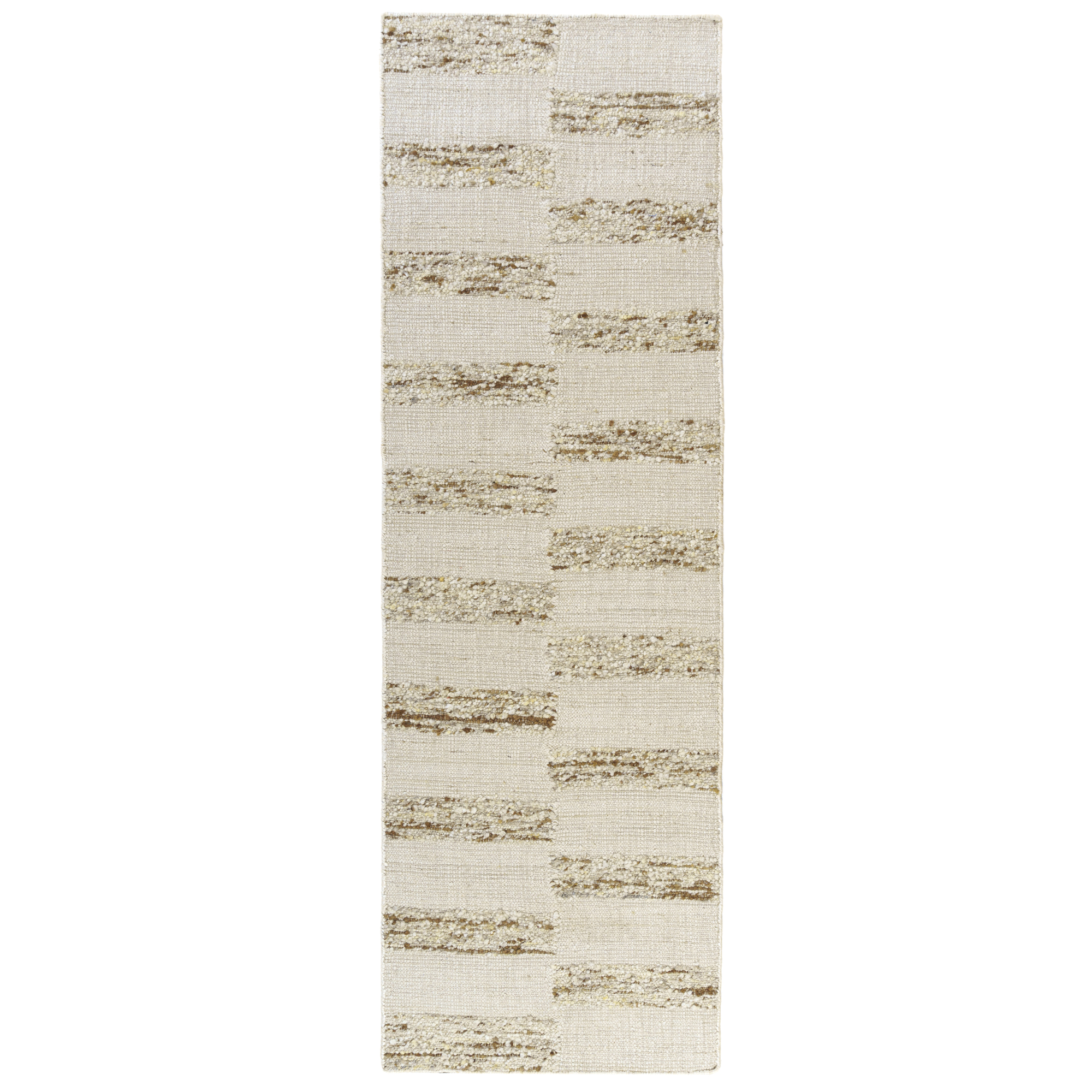 Ox Bay Hayden Checkered Farmhouse Wool Hand-Woven Indoor Runner Rug, Ivory/Natural, 2'6" x 8'