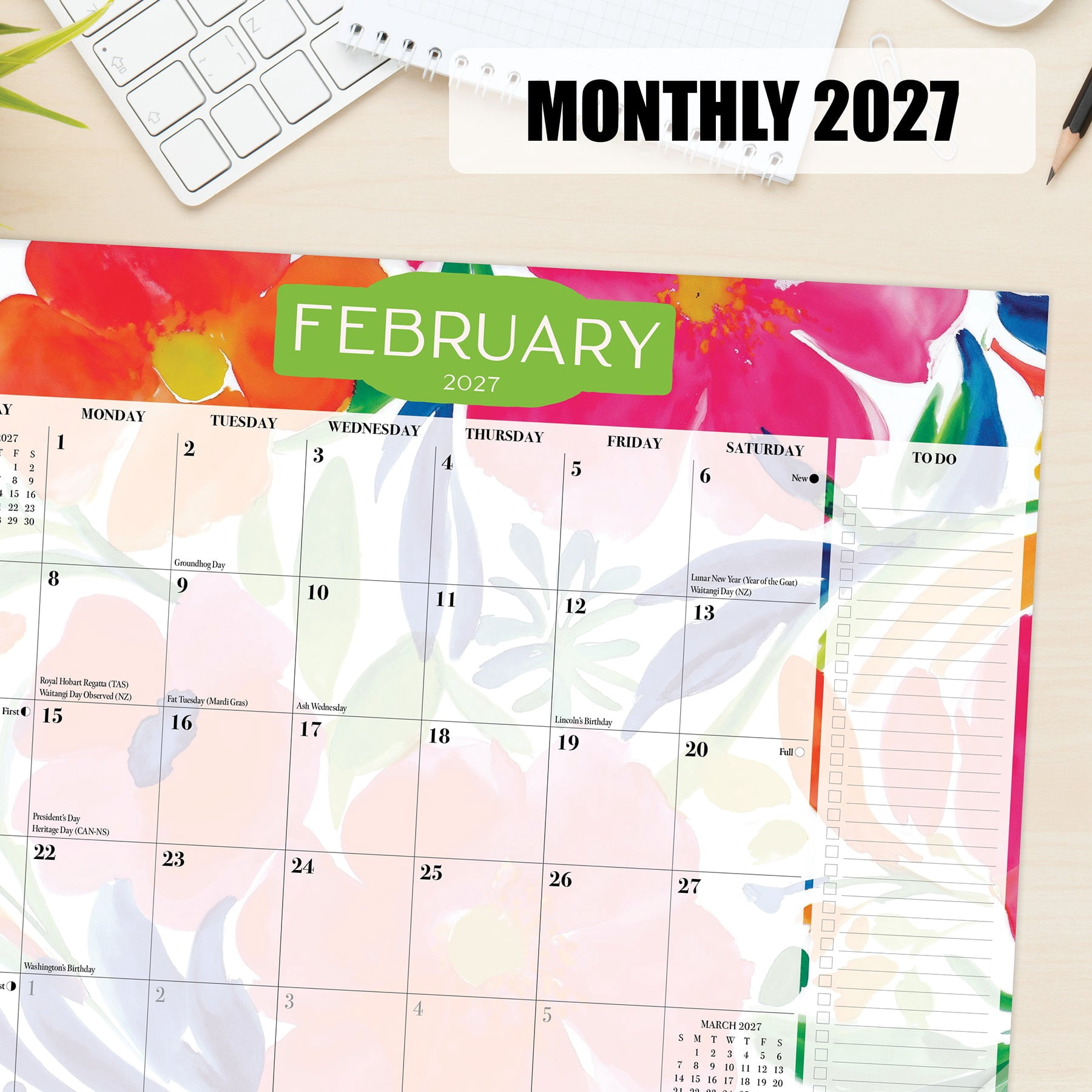 Willow Creek Press Floral 2027 10" x 8" Magnetic Wall Calendar (67055X)