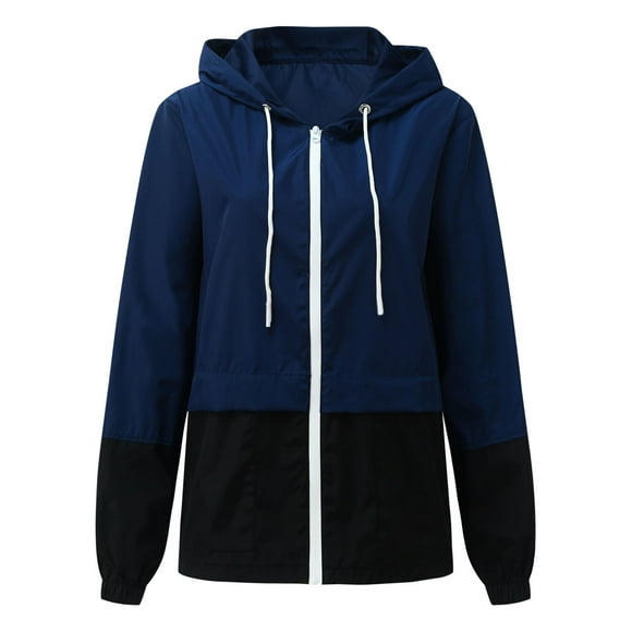 Kmbangi Women Packable Rain Jacket+Outdoor Color Block Hooded Windbreaker