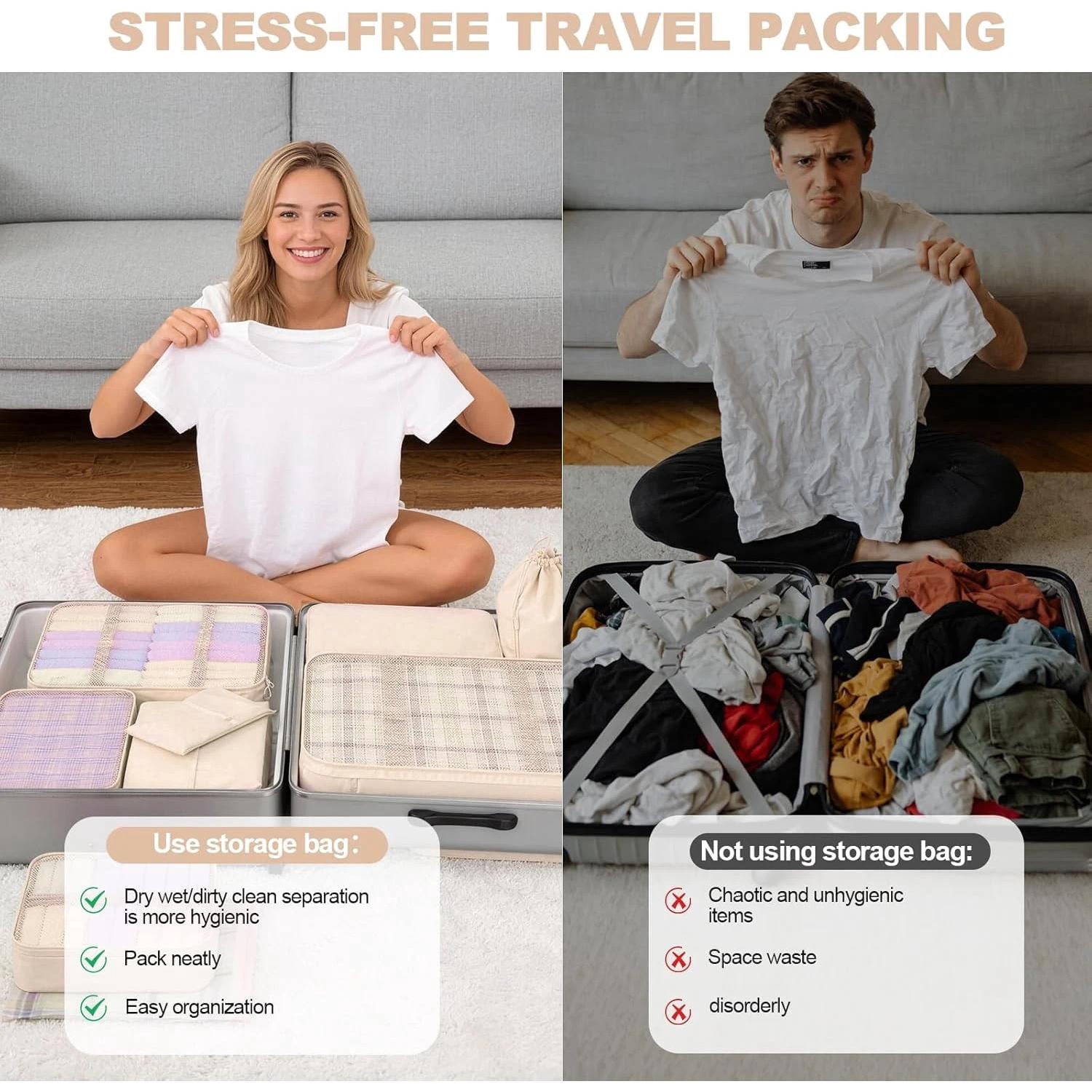 8 Set Packing Cubes for Travel,Suitcase Organizer Bags for Luggage with Shoe & H