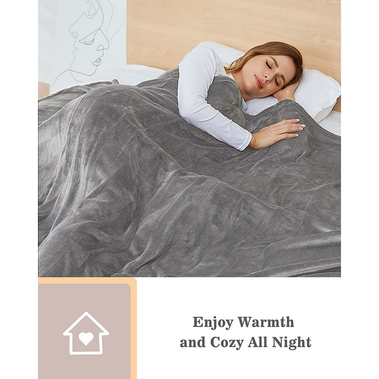 SUNNY HEAT Electric Heated Blanket Flannel 72 x 84 Full Size 4 Heating Settings 10 Hours Auto Off Cozy Machine Washable Light Grey