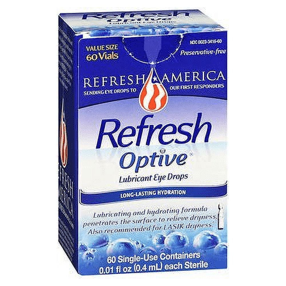 Refresh Optive Lubricant Eye Drops Non-Preserved Tears, 60 Single-Use Containers, 0.01 Oz (0.4 Ml), 3-Pack