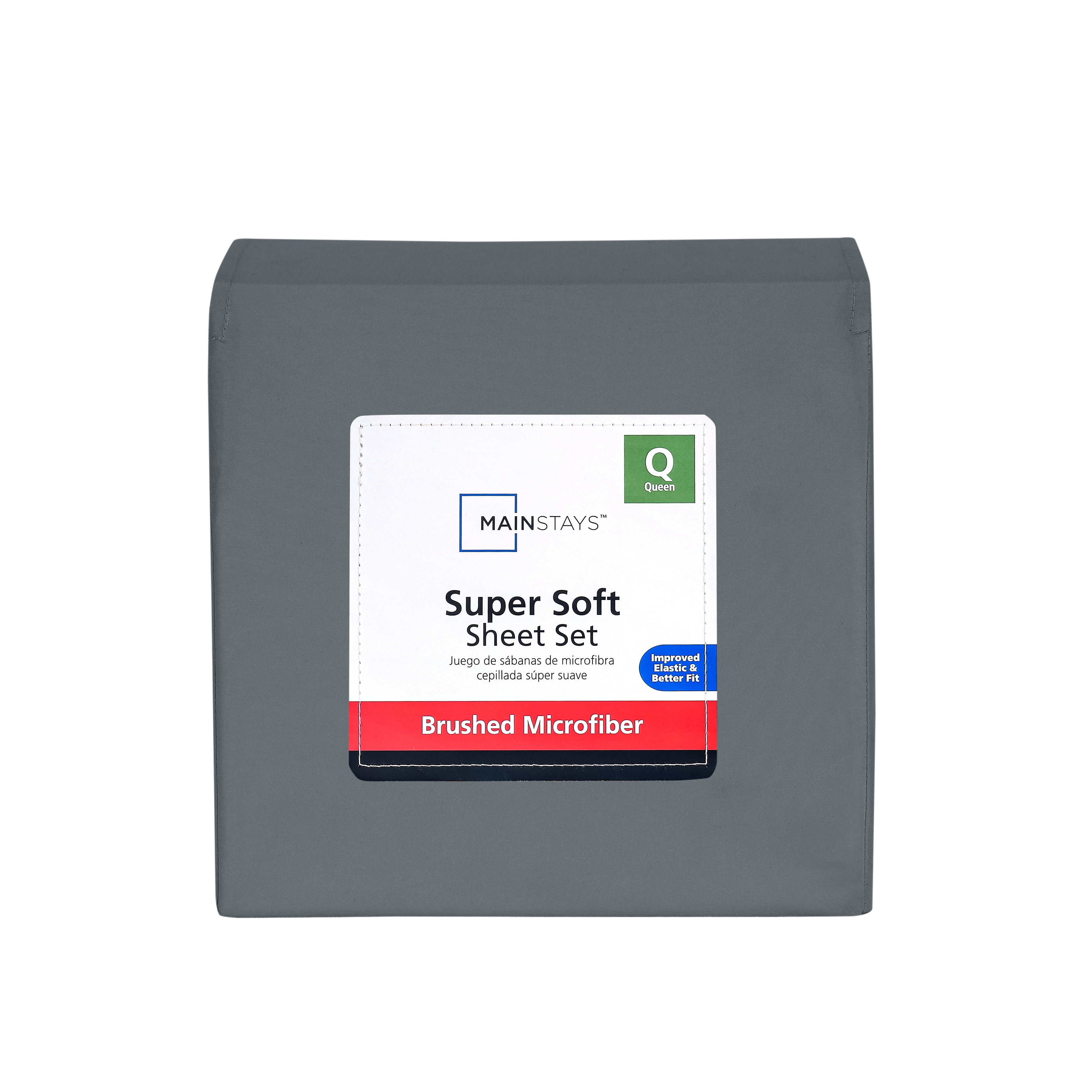Mainstays Super Soft Brushed Microfiber Bed Sheet Set, Soothing Gray, Queen, 4 Piece