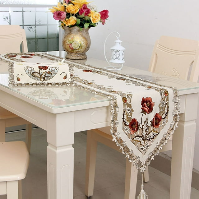 Table Runner Household Living Room Embroidering Crafts Coffee Desk Desktop Adornment Placemat Decorations Tablecloth Decorations red 40x150cm
