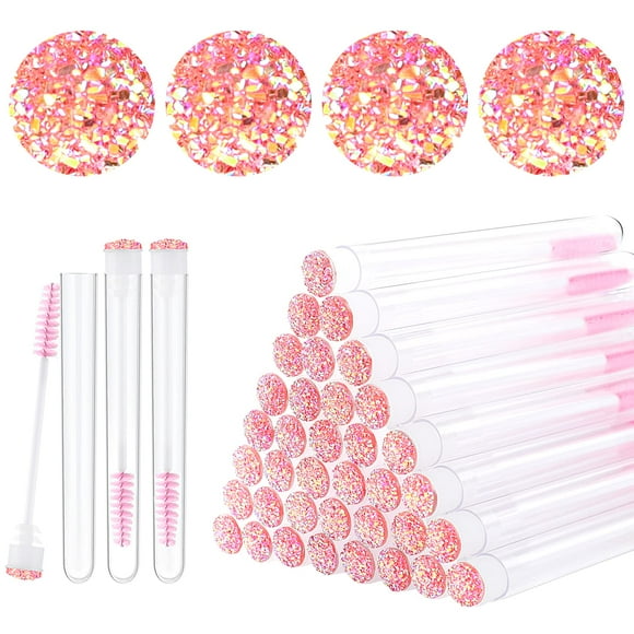 Brocha para pestañas Dming Diamond en forma de varilla, 50 unidades, rosa